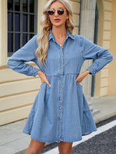 Load image into Gallery viewer, Tiered Button Up Long Sleeve Denim Dress
