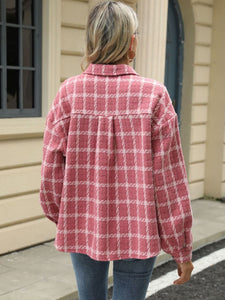 Plaid Collared Neck Long Sleeve Jacket (multiple color options)