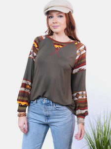 Geometric Round Neck Long Sleeve Top