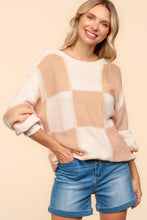 Load image into Gallery viewer, Checkered Round Neck Drop Shoulder Sweater
