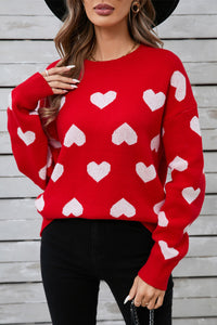 Heart Round Neck Long Sleeve Sweater (multiple color options)