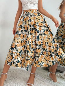 Printed Elastic Waist Midi Skirt (multiple color/print options)