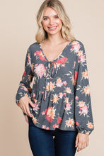 Load image into Gallery viewer, Babydoll Floral Long Sleeve Blouse in Charcoal
