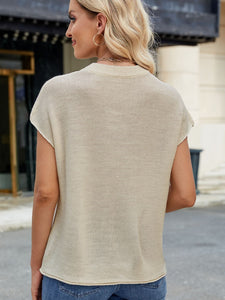 Exposed Seam Round Neck Short Sleeve Sweater (multiple color options)