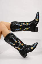 Load image into Gallery viewer, Embroidered Point Toe Block Heel Boots
