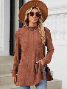 Slit Mock Neck Long Sleeve Top (multiple color options)