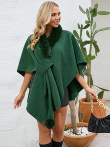 Fuzzy Trim Open Front Poncho (multiple color options)