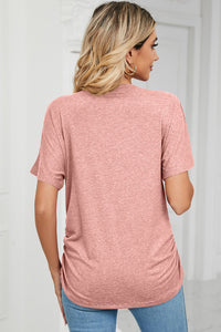 Ruched V-Neck Short Sleeve T-Shirt (multiple color options)