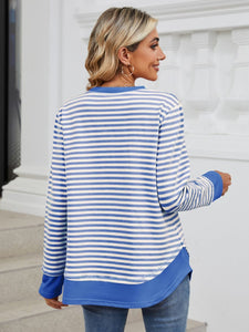 Striped Round Neck Long Sleeve Sweatshirt (multiple color options)