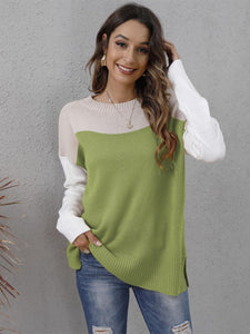 Color Block Round Neck Sweater (multiple color options)