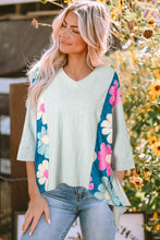 Load image into Gallery viewer, Slit Floral V-Neck Three-Quarter Sleeve Top (2 color options)
