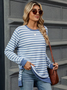 Striped Round Neck Long Sleeve Top (multiple color options)