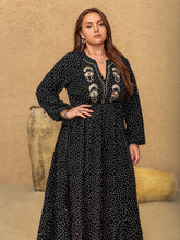 Load image into Gallery viewer, Embroidered Polka Dot Notched Long Sleeve Dress
