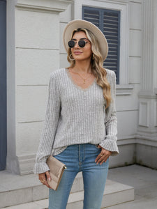 Lace Detail V-Neck Long Sleeve Top (multiple color options)