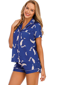 Printed Button Up Short Sleeve Top and Shorts Lounge Set  (multiple color/print options)