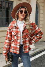 Load image into Gallery viewer, Pocketed Plaid Collared Neck Dropped Shoulder Jacket (multiple color options)
