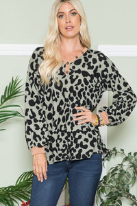 Leopard V-Neck Long Sleeve Blouse