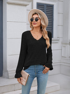 Lace Detail V-Neck Long Sleeve Top (multiple color options)