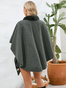 Fuzzy Trim Open Front Poncho (multiple color options)