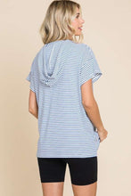 Load image into Gallery viewer, Striped Short Sleeve Hooded Top in Cobalt Blue
