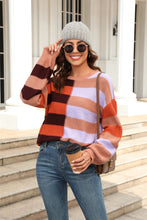 Load image into Gallery viewer, Round Neck Long Sleeve Color Block Dropped Shoulder Sweater (multiple color options)
