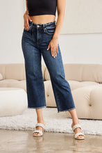 Load image into Gallery viewer, RFM &quot;Chloe&quot; Tummy Control High Waist Cropped Wide Leg Raw Hem Jeans in Dark Wash
