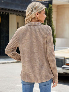 Ribbed Johnny Collar Long Sleeve Top (multiple color options)