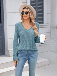 Lace Detail V-Neck Long Sleeve Top (multiple color options)