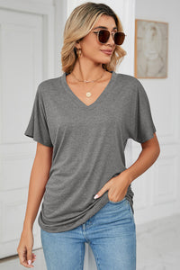 Ruched V-Neck Short Sleeve T-Shirt (multiple color options)