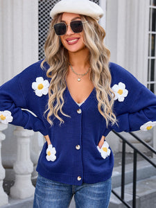 Crochet Flower Button Up Cardigan (multiple color options)