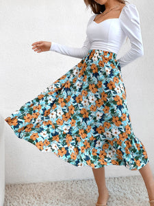 Printed Elastic Waist Midi Skirt (multiple color/print options)