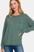 Load image into Gallery viewer, Contrast Stitching Brushed Ribbed Hacci Knit Top in Ash Jade
