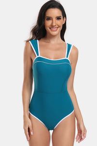 Contrast Trim Wide Strap One-Piece Swimwear (multiple color options_