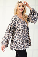 Load image into Gallery viewer, Leopard V-Neck Balloon Sleeve Blouse
