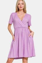 Load image into Gallery viewer, Surplice Short Sleeve Brushed DTY Dress in Pink Purple
