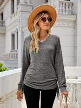 Load image into Gallery viewer, Drawstring V-Neck Long Sleeve Top (multiple color options)
