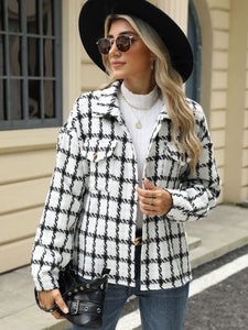 Plaid Collared Neck Long Sleeve Jacket (multiple color options)