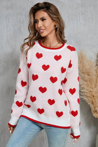 Contrast Trim Heart Round Neck Sweater (2 color options)