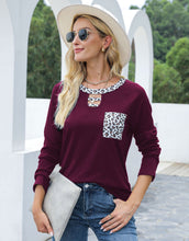 Load image into Gallery viewer, Cutout Leopard Round Neck Long Sleeve T-Shirt (multiple color options)
