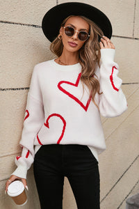 Heart Dropped Shoulder Long Sleeve Sweater (2 color options)