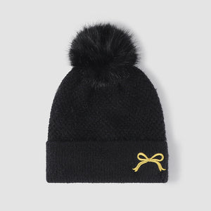 Thermal Bow Knit Hat with Pom-pom (multiple color options)