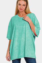 Load image into Gallery viewer, Washed Round Neck Drop Shoulder Oversized T-Shirt in Turquoise
