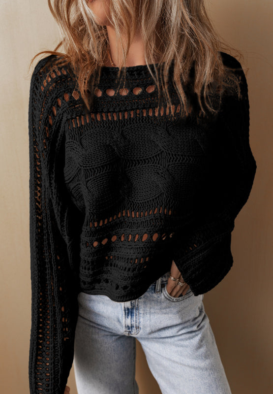 Openwork Cable Knit Long Sleeve Sweater (2 color options)