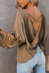 Sequin Waffle-Knit Blouse (multiple color options)