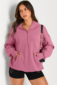 Pocketed Half Zip Long Sleeve Hoodie (multiple color options)