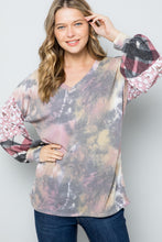 Load image into Gallery viewer, Tie-Dye V-Neck Printed Sleeve Blouse
