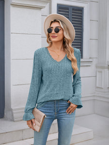 Lace Detail V-Neck Long Sleeve Top (multiple color options)