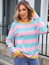 Load image into Gallery viewer, Striped Round Neck Dropped Shoulder Sweater (multiple color options)
