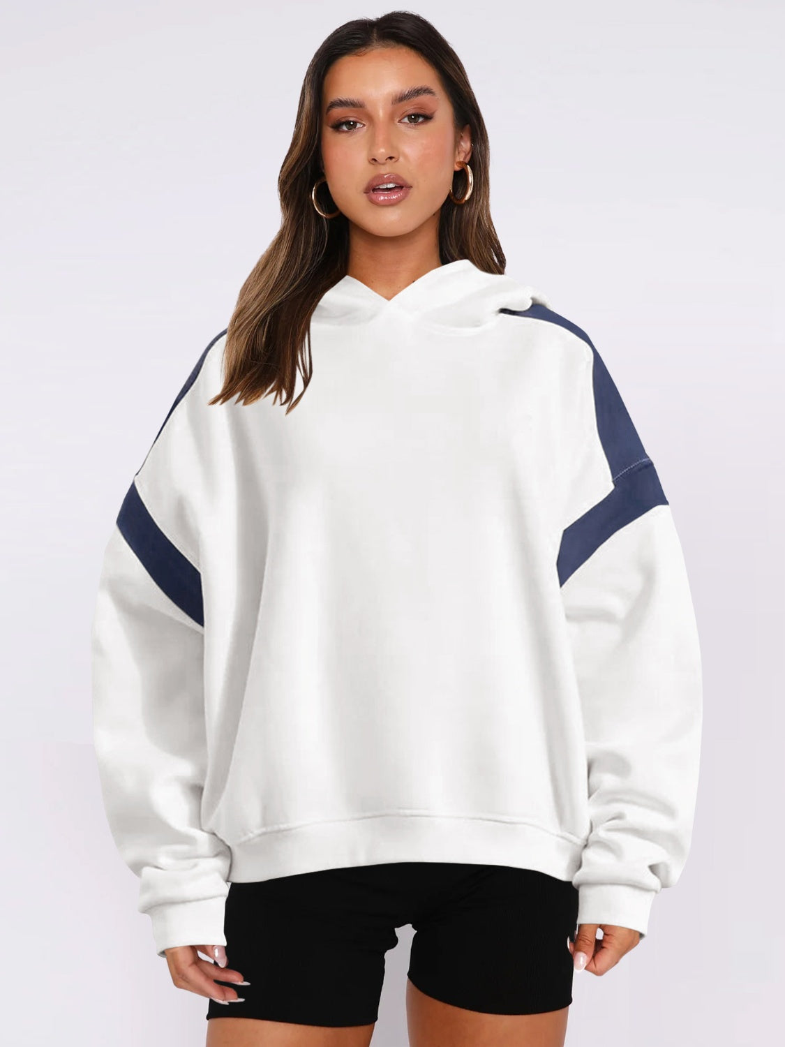 Contrast Dropped Shoulder Long Sleeve Hoodie (multiple color options)