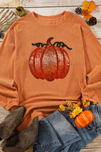 Load image into Gallery viewer, Sequin Pumpkin Round Neck Long Sleeve Sweatshirt (2 color options)
